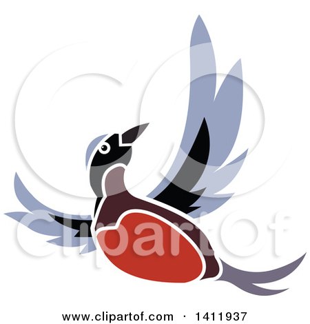 Clipart of a Flying Robin Bird - Royalty Free Vector Illustration by dero