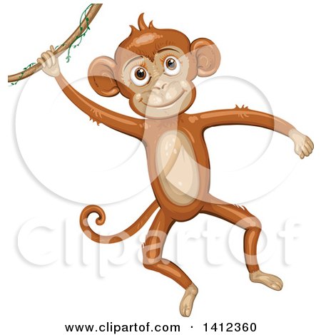 Clipart of a Happy Monkey Swinging on a Jungle Vine - Royalty Free Vector Illustration by merlinul