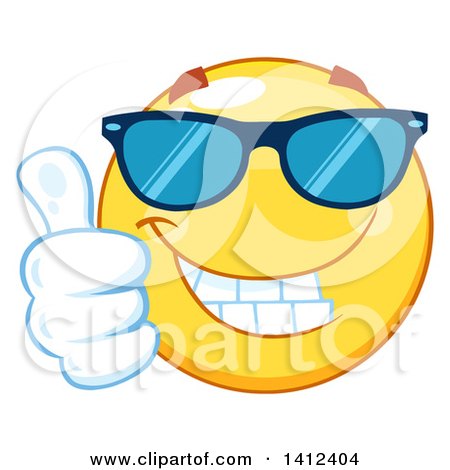 Clipart of a Cartoon Emoji Smiley Face Wearing Sunglasses and Giving a Thumb up - Royalty Free Vector Illustration by Hit Toon