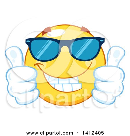 Clipart of a Cartoon Emoji Smiley Face Wearing Sunglasses and Giving Two Thumbs up - Royalty Free Vector Illustration by Hit Toon