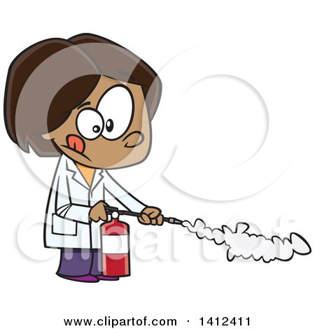 Clipart of a Cartoon Indian School Girl Using a Fire Extinguisher in Science Class - Royalty Free Vector Illustration by toonaday