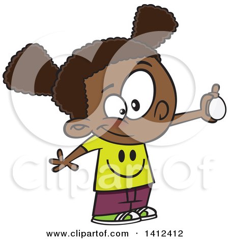 Clipart of a Cartoon African American School Girl Performing an Egg Drop Experiment - Royalty Free Vector Illustration by toonaday