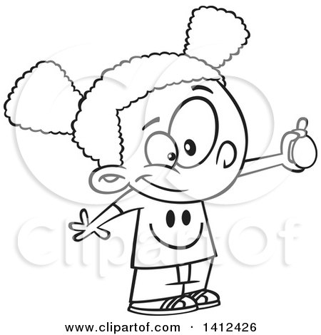 Clipart of a Cartoon Black and White Lineart African American School Girl Performing an Egg Drop Experiment - Royalty Free Vector Illustration by toonaday
