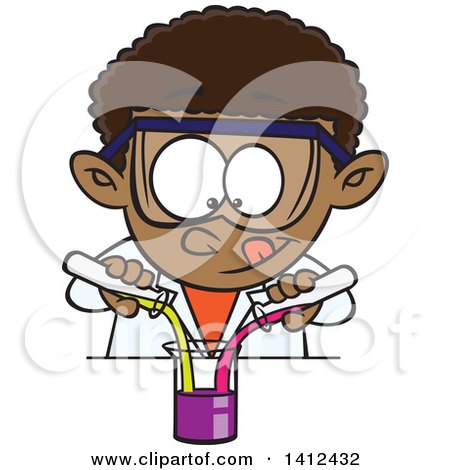 Clipart of a Cartoon African American School Boy Mixing Chemicals in Science Class - Royalty Free Vector Illustration by toonaday