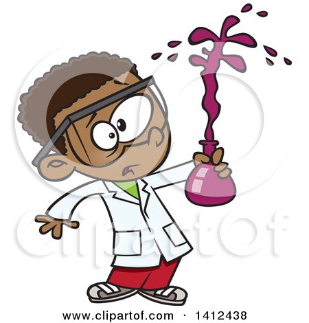 Clipart of a Cartoon African American School Boy Holding a Bad Chemistry Mix in Science Class - Royalty Free Vector Illustration by toonaday