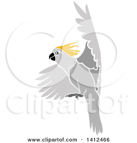 Clipart of a Flying Yellow Crested Cockatoo Parrot - Royalty Free Vector Illustration by dero