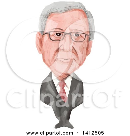 Clipart of a Watercolor Caricature of Jean-Claude Juncker, a Luxembourgish Politician and President of the European Commission - Royalty Free Vector Illustration by patrimonio