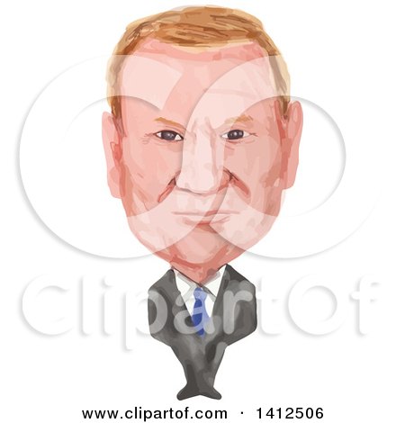 Clipart of a Watercolor Caricature of Donald Franciszek Tusk, Polish Politician and the President of the European Council - Royalty Free Vector Illustration by patrimonio