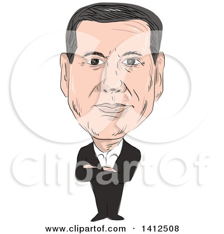 Clipart of a Sketched Caricature of Alexis Tsipras, Greek Politican and Prime Minister of Greece - Royalty Free Vector Illustration by patrimonio