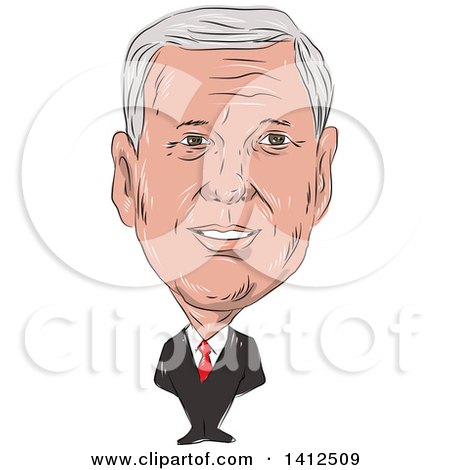 Clipart of a Sketched Caricature of Michael Richard Mike Pence, American Politician and 50th Governor of Indiana - Royalty Free Vector Illustration by patrimonio