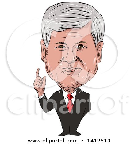 Clipart of a Sketched Caricature of Newton Leroy "Newt" Gingrich, American Political Consultant and Former Republican Congressman of Georgia, USA - Royalty Free Vector Illustration by patrimonio