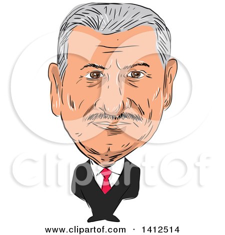 Clipart of a Sketched Caricature of Binali Yıldırım, Turkish Politician and 27th Prime Minister of Turkey - Royalty Free Vector Illustration by patrimonio