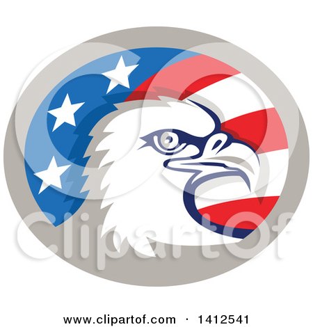 Clipart of a Retro Bald Eagle Head in an American Themed Oval - Royalty Free Vector Illustration by patrimonio