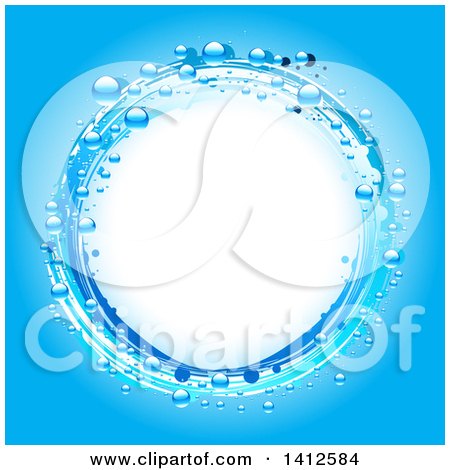 Clipart of a Round Frame of Water and Bubbles on Blue - Royalty Free Vector Illustration by elaineitalia
