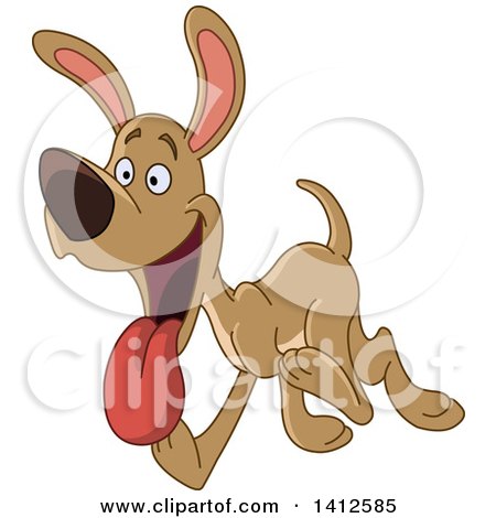 Clipart of a Cartoon Happy Brown Dog Walking or Running and Panting - Royalty Free Vector Illustration by yayayoyo