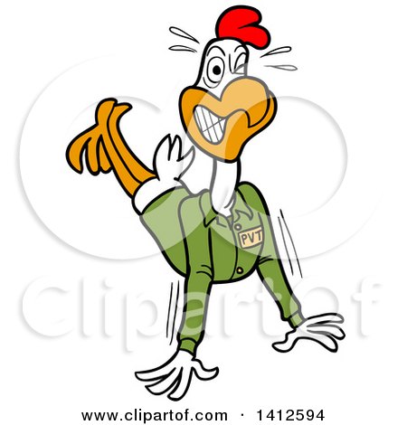 Clipart of a Cartoon Military Chicken Doing Pushups - Royalty Free Vector Illustration by LaffToon