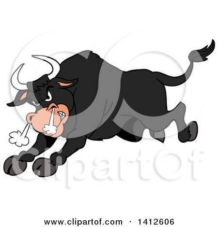 Clipart of a Cartoon Angry Black Bull Charging - Royalty Free Vector Illustration by LaffToon
