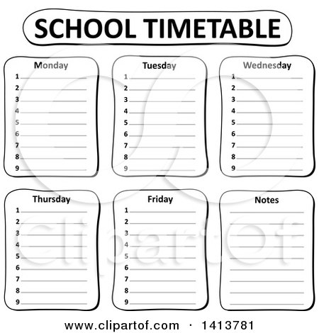 Clipart of a Black and White School Time Table - Royalty Free Vector Illustration by visekart