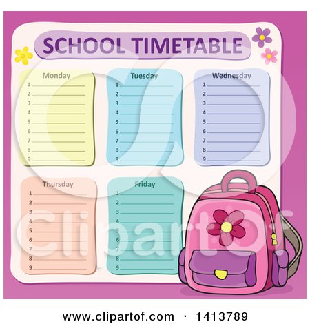 Clipart of a School Time Table and Pink Backpack - Royalty Free Vector Illustration by visekart