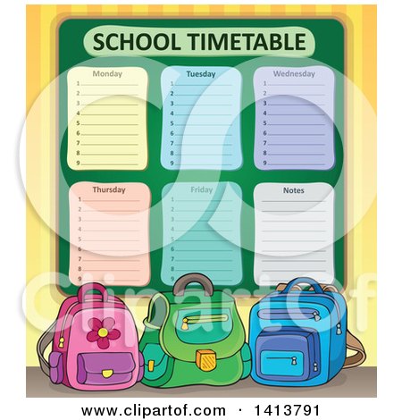 Clipart of a School Time Table and Backpacks - Royalty Free Vector Illustration by visekart