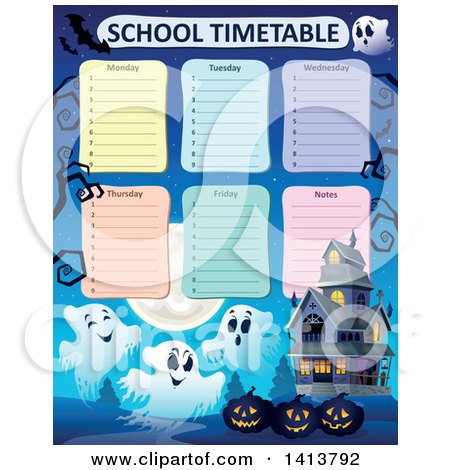 Clipart of a School Time Table and Haunted House - Royalty Free Vector Illustration by visekart