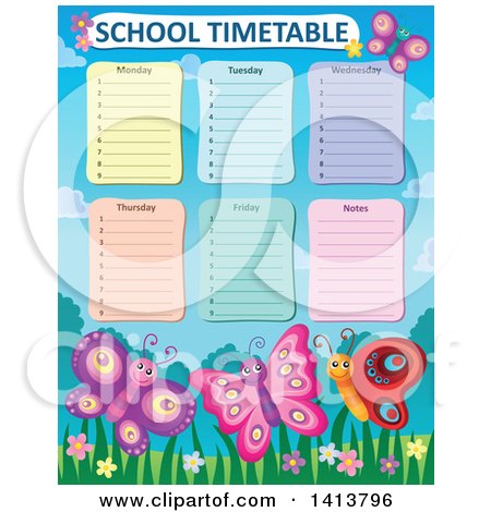 Clipart of a School Time Table and Butterflies - Royalty Free Vector Illustration by visekart