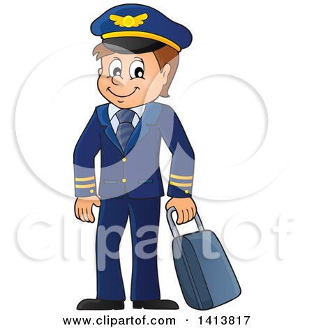 Clipart of a Happy Caucasian Male Pilot - Royalty Free Vector Illustration by visekart