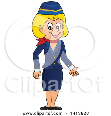Clipart of a Happy Caucasian Female Flight Attendant - Royalty Free Vector Illustration by visekart