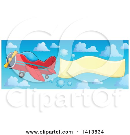 Clipart of a Red Airplane with a Trailing Banner - Royalty Free Vector Illustration by visekart