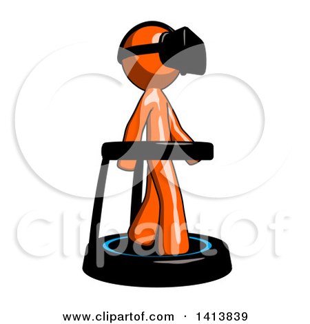 Clipart of an Orange Man Wearing a Headset and Walking on a Treadmill - Royalty Free Illustration by Leo Blanchette