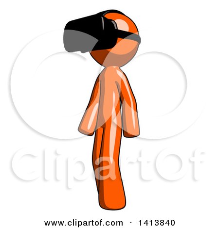 Clipart of an Orange Man Wearing a Headset and Walking - Royalty Free Illustration by Leo Blanchette