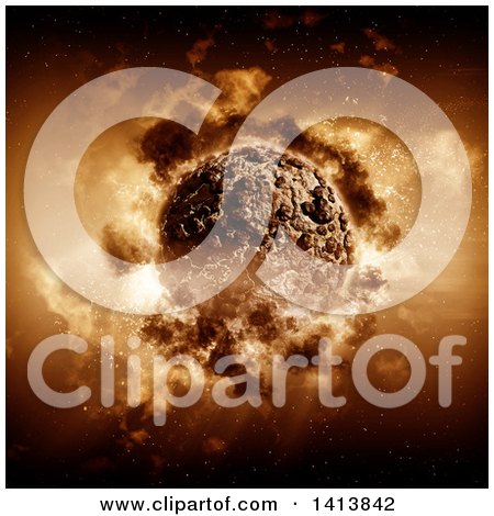 Clipart of a 3d Stormy Planet - Royalty Free Illustration by KJ Pargeter