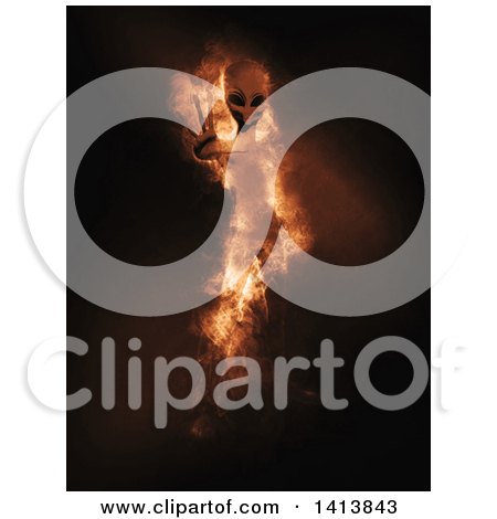 Clipart of a 3d Alien Being Appearing in Flames - Royalty Free Illustration by KJ Pargeter