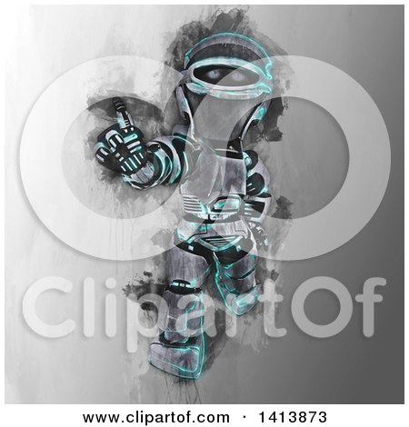 Clipart of a Grungy Painted Robot - Royalty Free Illustration by KJ Pargeter