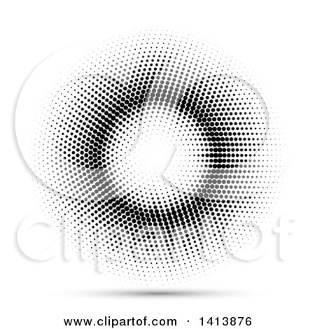 Clipart of a Black Halftone Circle Design with a Shadow - Royalty Free Vector Illustration by KJ Pargeter