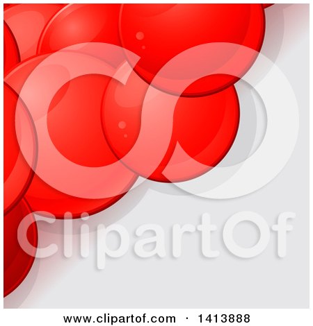 Clipart of a Background with Glossy Red Bubbles or Spheres on Gray - Royalty Free Vector Illustration by elaineitalia