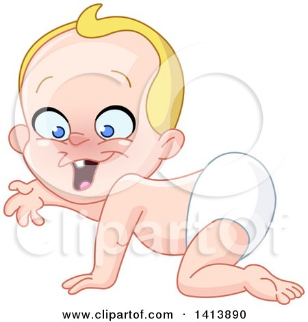 Clipart of a Cartoon Blond Caucasian Baby Boy Crawling - Royalty Free Vector Illustration by yayayoyo