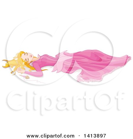 Clipart of a Princess, Sleeping Beauty, Laying on the Ground After Pricking Her Finger on the Spindle - Royalty Free Vector Illustration by Pushkin