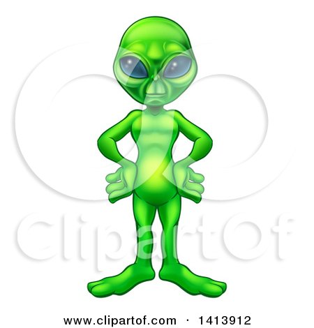 Clipart of a Green Alien with Hands on Its Hips - Royalty Free Vector Illustration by AtStockIllustration