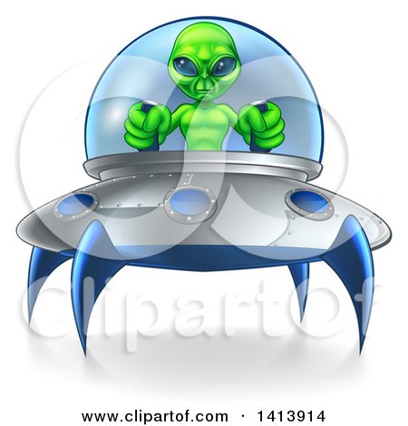Clipart of a Green Alien Flying a Ufo - Royalty Free Vector Illustration by AtStockIllustration