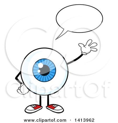 Clipart of a Cartoon Eyeball Character Mascot Talking and Waving - Royalty Free Vector Illustration by Hit Toon