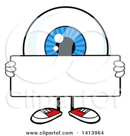Clipart of a Cartoon Eyeball Character Mascot Holding a Blank Sign - Royalty Free Vector Illustration by Hit Toon