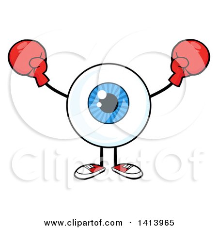 Clipart of a Cartoon Eyeball Character Mascot Wearing Boxing Gloves - Royalty Free Vector Illustration by Hit Toon