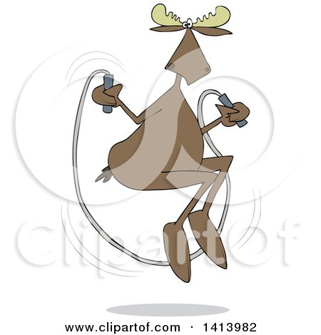 Clipart of a Cartoon Moose Skipping Rope - Royalty Free Vector Illustration by djart