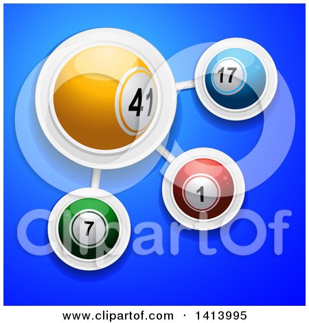 Clipart of 3d Bingo Balls in White Circle Frames over Blue - Royalty Free Vector Illustration by elaineitalia