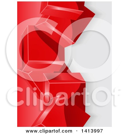 Clipart of a Border of 3d Red Cubes on Gray - Royalty Free Vector Illustration by elaineitalia