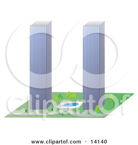 Two Tall Skyscrapers Similar to the Twin Towers of the World Trade Center Clipart Illustration by Rasmussen Images