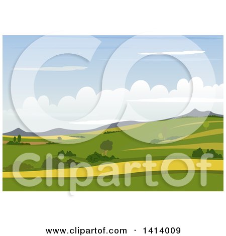 Clipart of a Landscape Background with a Hilly Valley - Royalty Free Vector Illustration by dero