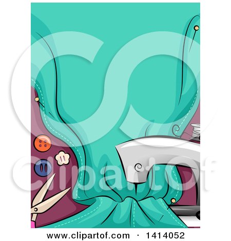 Clipart of a Sewing Machine with Fabric and Accessories - Royalty Free Vector Illustration by BNP Design Studio