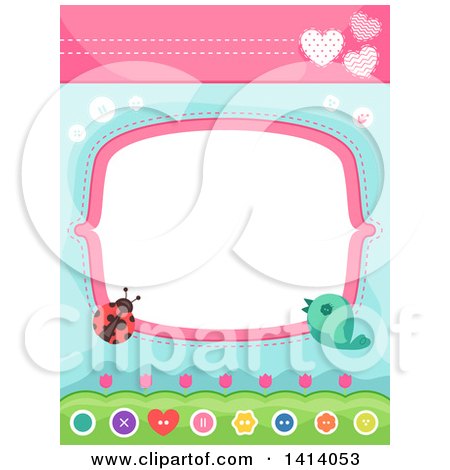 Clipart of a Frame with a Sewn Ladybug and Bird - Royalty Free Vector Illustration by BNP Design Studio